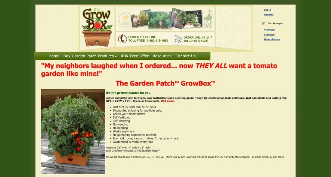Garden Patch Growbox website before the redesign